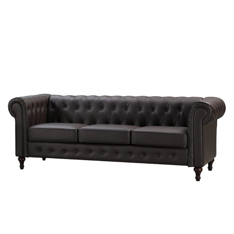 Chesterfield Brown Faux Leather Sofa