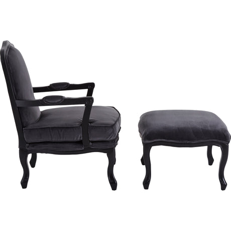 Rocky Grey Velvet Mix Chair and Footstool