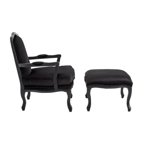 Rocky Black Shiny Velvet Chair & Footstool