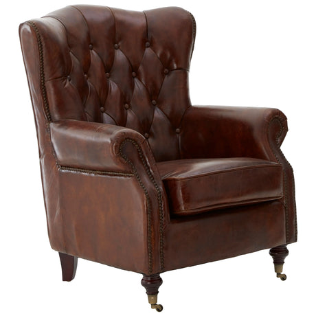 Romeo Brown Leather Scroll Armchair
