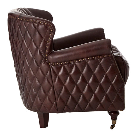 Romeo Coffee Leather Winged Armchair