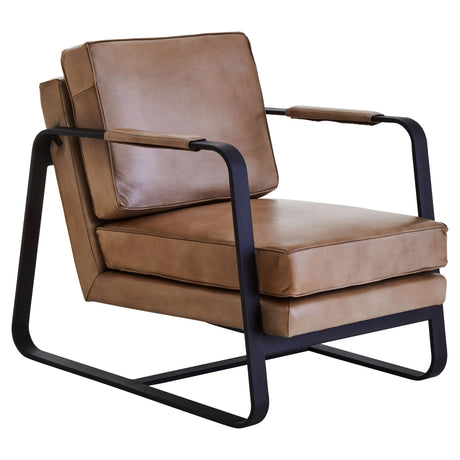 Buffalo Grey Leather Armchair With Black Iron Frame