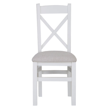Wooden Cross Back Dining Chair Set White Fabric Seat