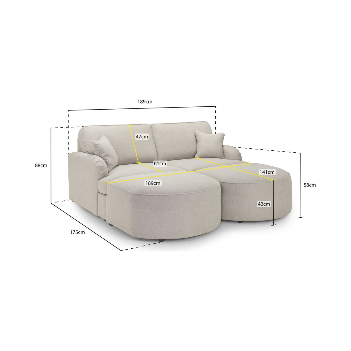 Erin 3 Seat Beige Sofa Bed