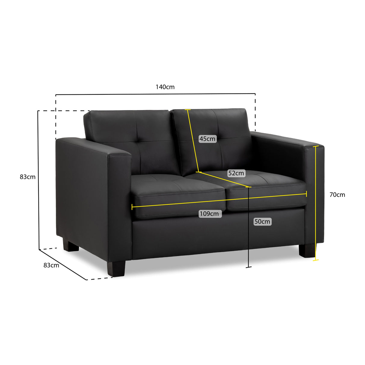 Jerry 2 Seat Sofa Black