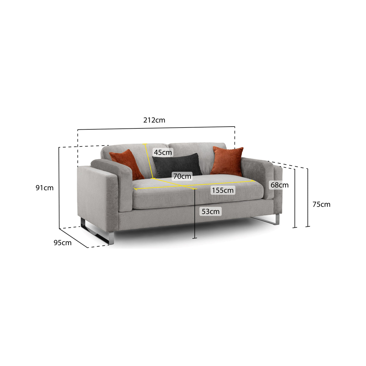 Kingston Grey 3 Seat Sofa