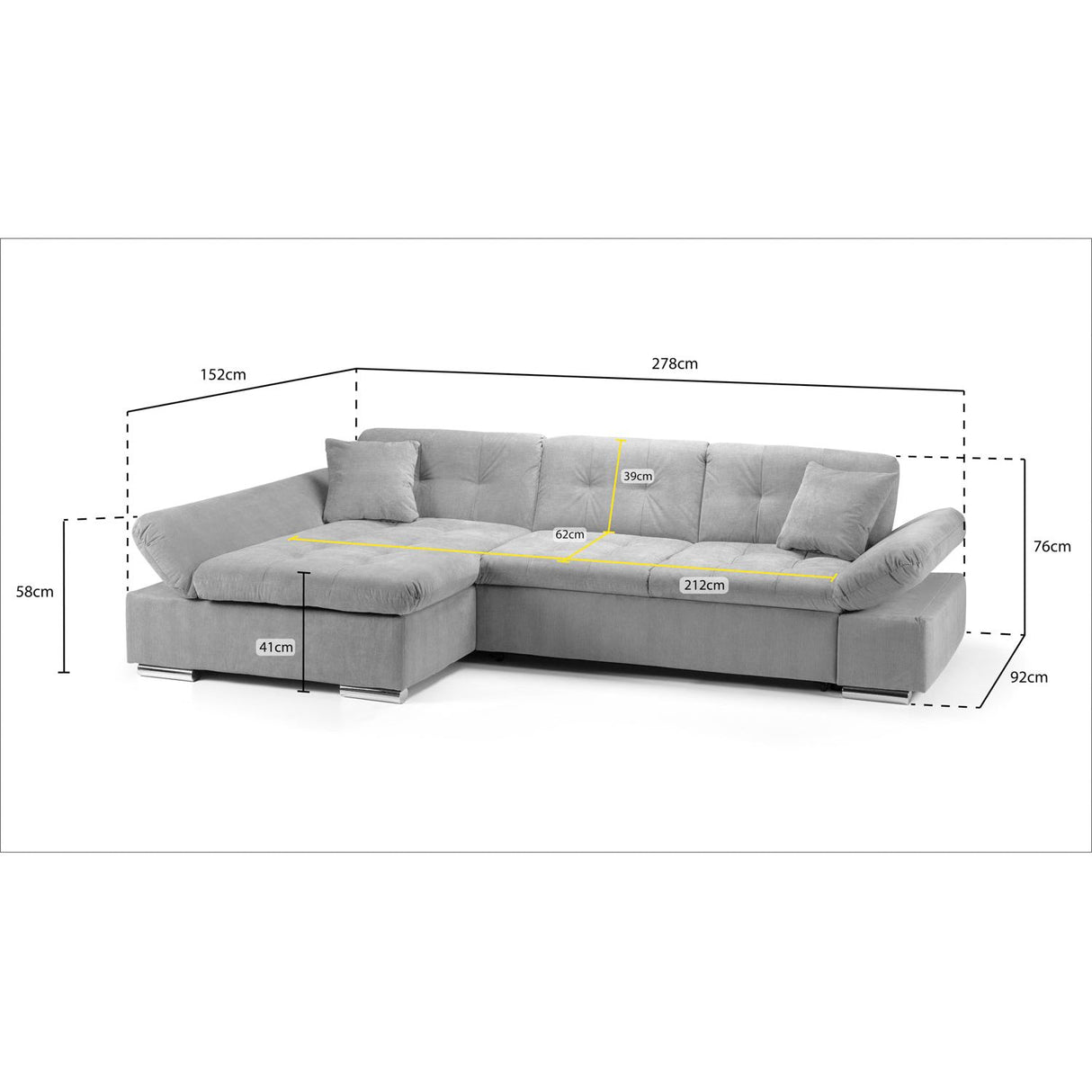 Malvi Grey Left Hand Facing Corner Sofa Bed