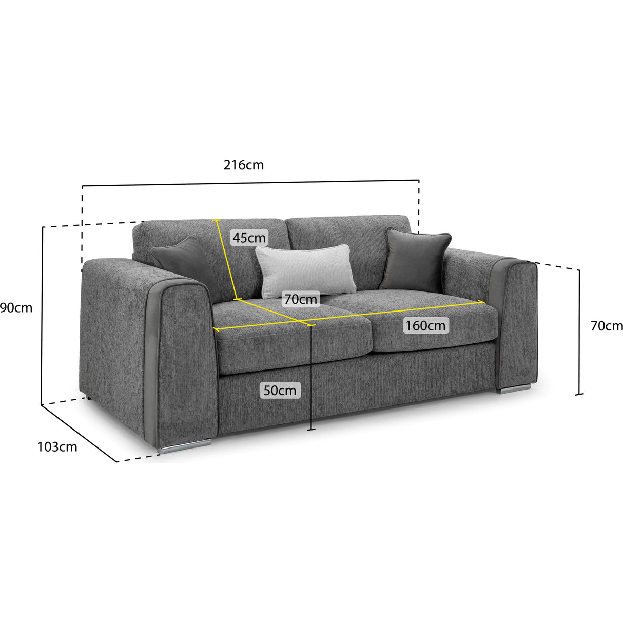 Naples Grey 3 Seat Sofa