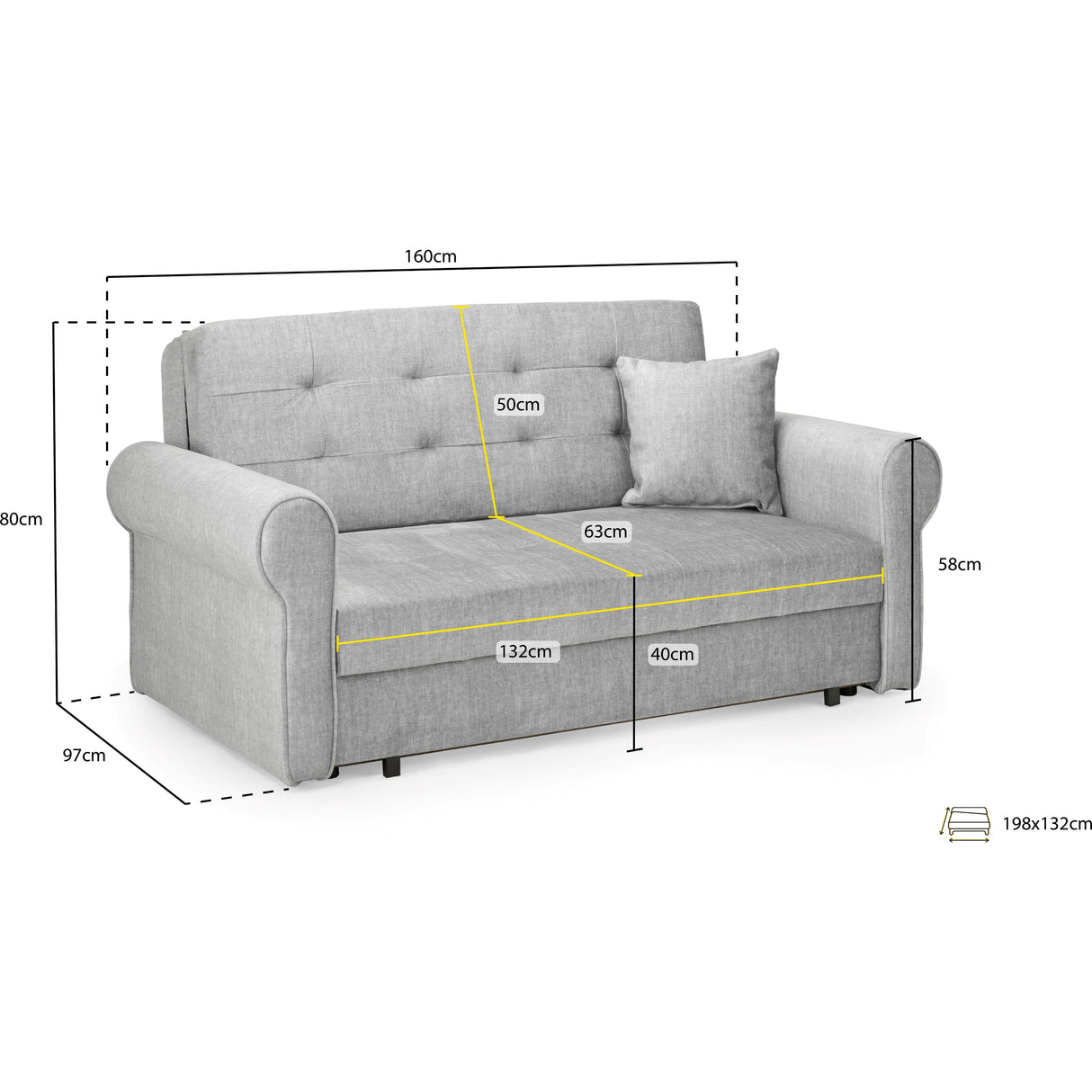 Sorrel Grey 2 Seat Sofabed