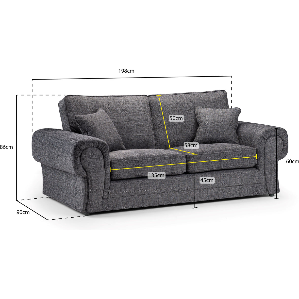 Wilcot Grey 3 Seat Sofa